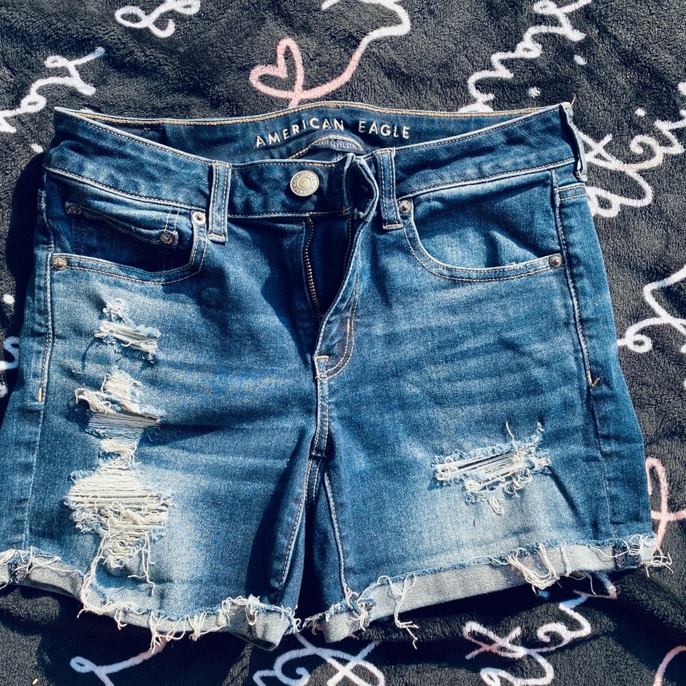 American eagle distressed midi shorts